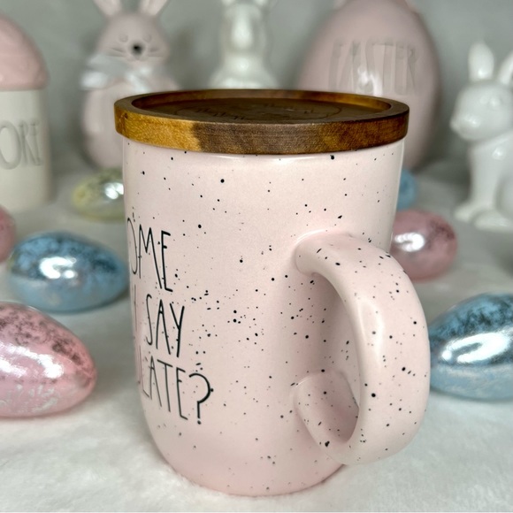 ❌SOLD❌ Rae Dunn Coffee Mug DID SOME BUNNY SAY CHOCOLATE Coaster Lid Easter Pink - Picture 8 of 17